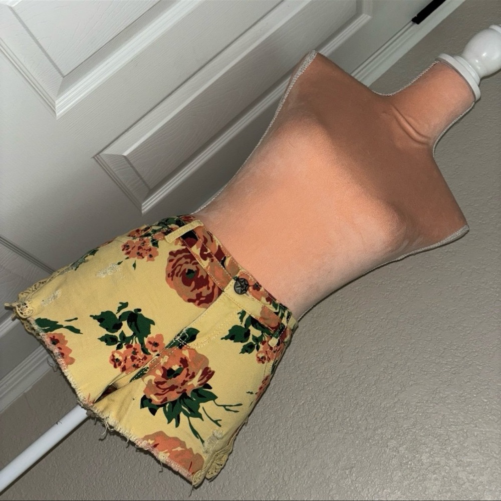 Yellow Floral Print Shorts